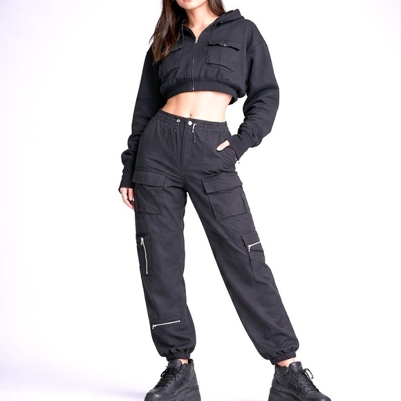 Orange Kiss Essentials Pants - Orange Kiss Essentials Multi-Pocket Cargo Joggers | Black Techwear Size L